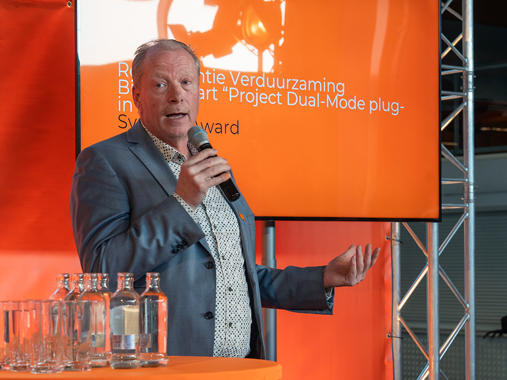 Pieter Boersma pitcht het samenwerkingsverband Refit Alliantie Verduurzaming Binnenvaart