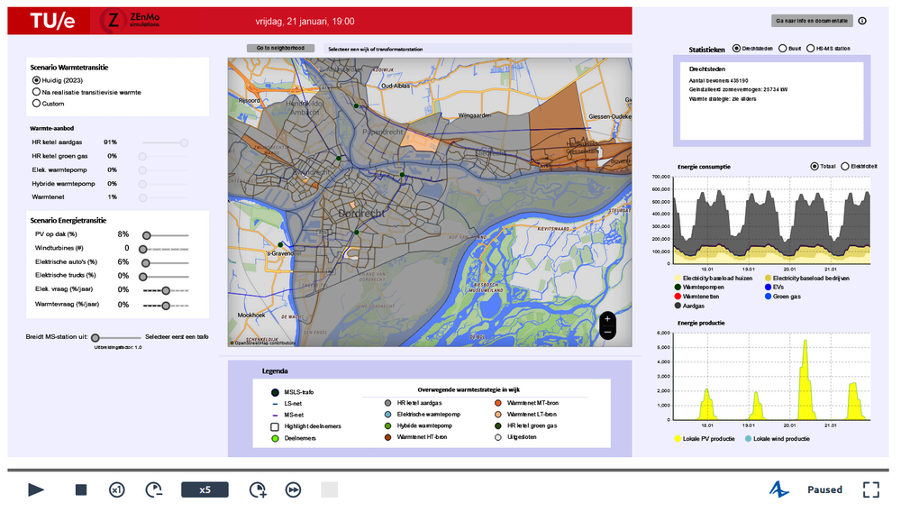 Voorbeeld van een warmtetransitie scenario uit de simulatietool Digital Twin