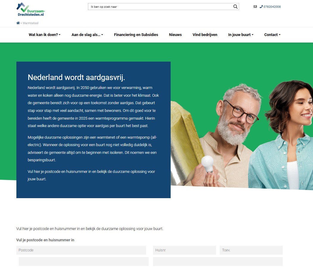 Screenshot van de warmtetool op Duurzaam Drechtsteden